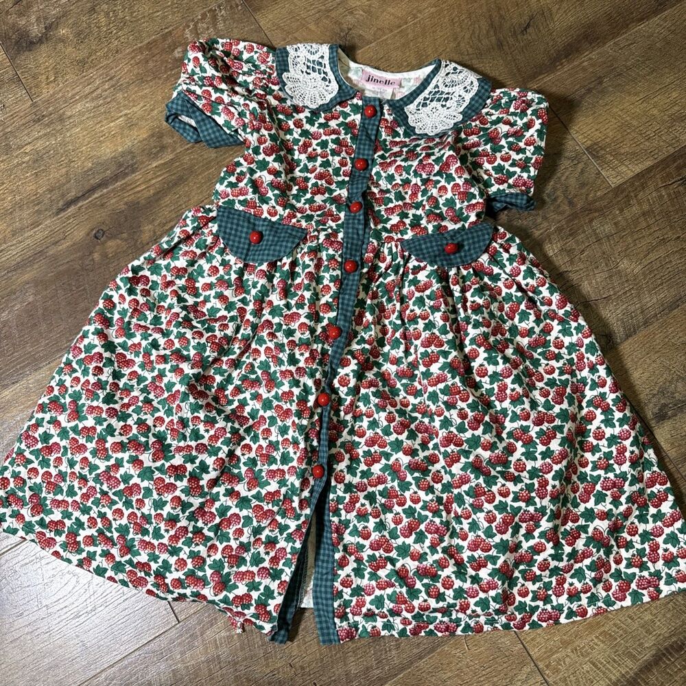 Vintage Jinelle Girls Victorian Dress 80’s-90’s Size 6 Berries Puff Sleeve Tulle